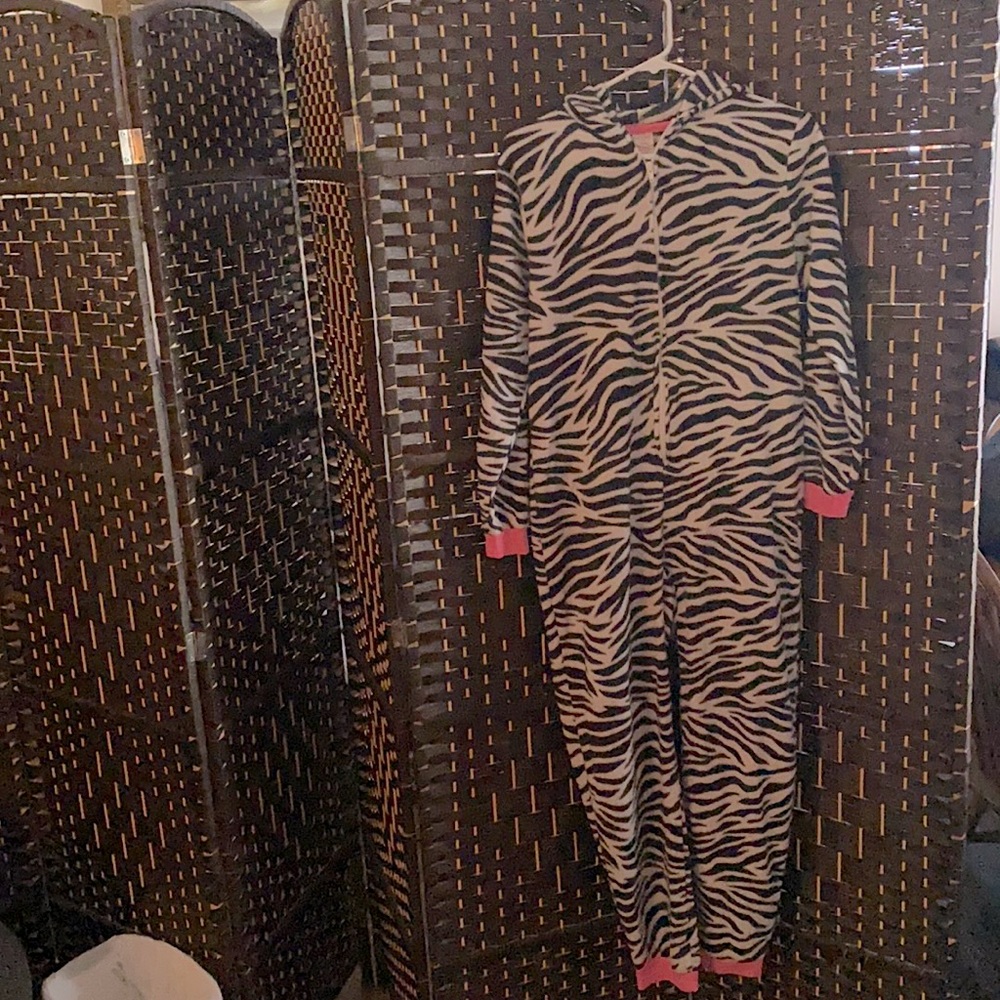 Adorable zebra print hooded one piece pajama
